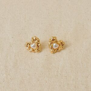 18KGP HEART WITH PEARL EARRINGS
